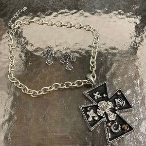 BLACK Cross Necklace Earrings Set